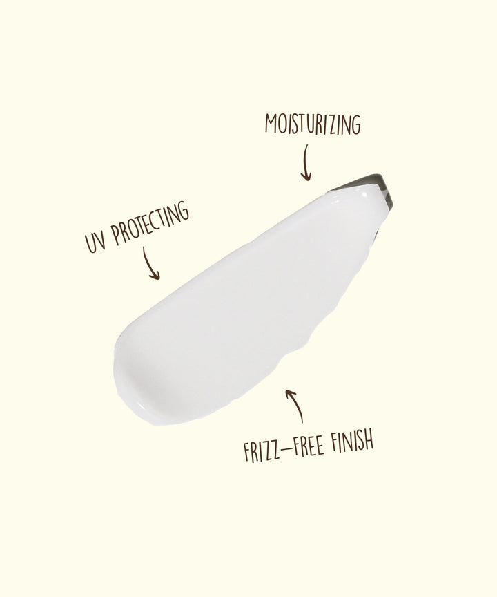 Curls Conditioner showing its moisturizing and UV-protecting properties with a frizz-free finish, Sun Bum