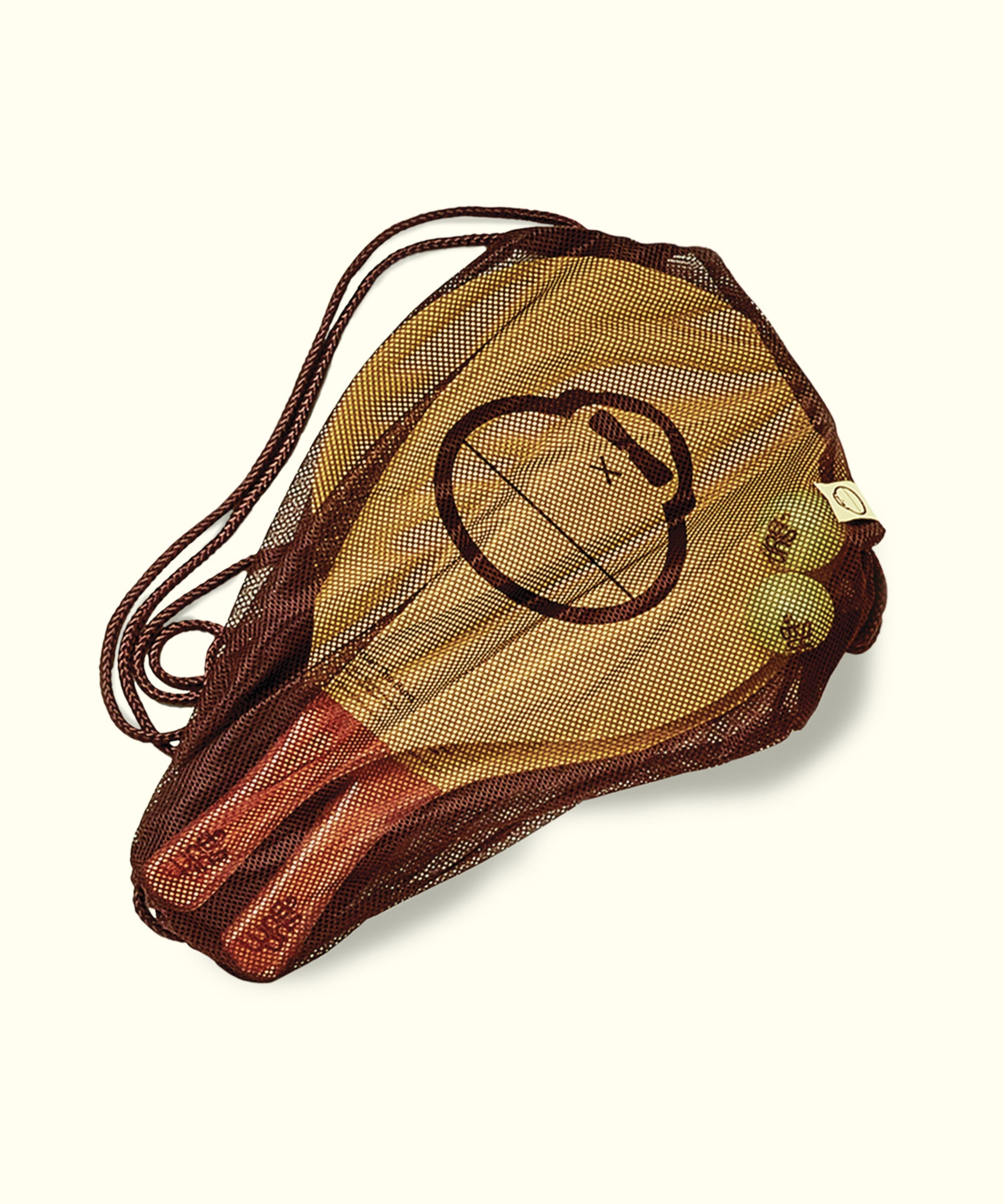 Beach Paddleball Set with iconic 'Sonny' print, wooden handles, and two balls in drawstring bag, perfect for beach fun by Sun Bum.