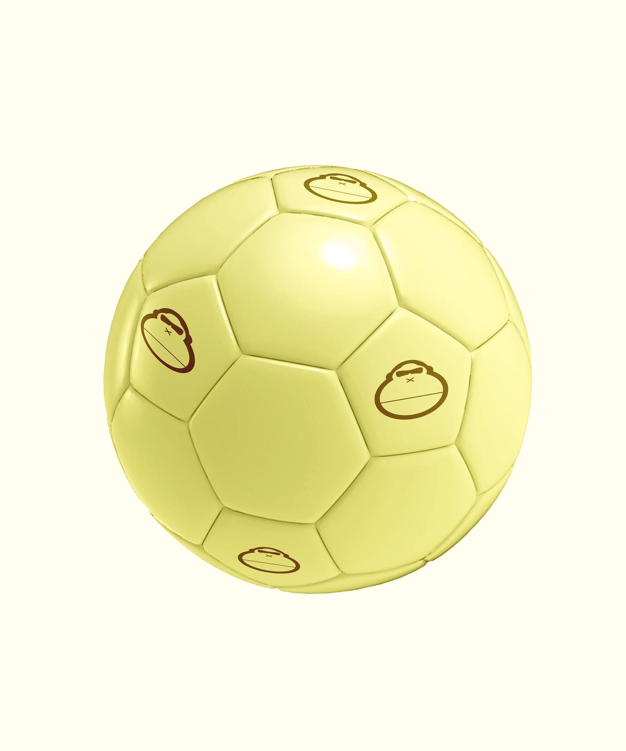Yellow soccer ball with cute sun face designs, perfect for fun games and practice, Sun Bum.