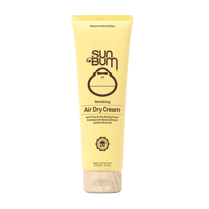 Sun Bum Revitalizing Air Dry Cream tube with UV protection, perfect for sleek, damage-free hair styling.