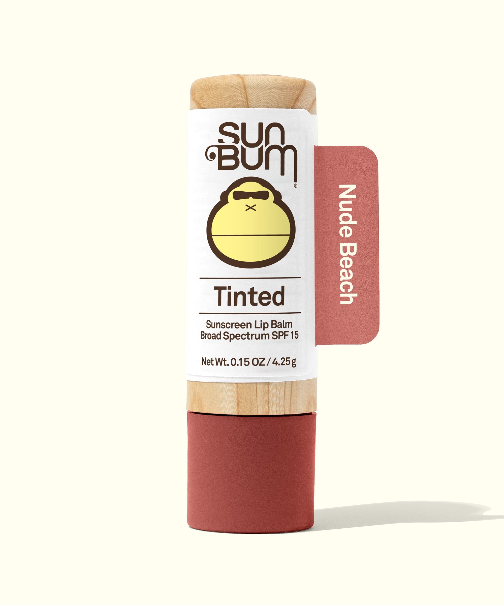 Tinted SPF 15 lip balm from the Sun Bum brand, offering a subtle color with sun protection.