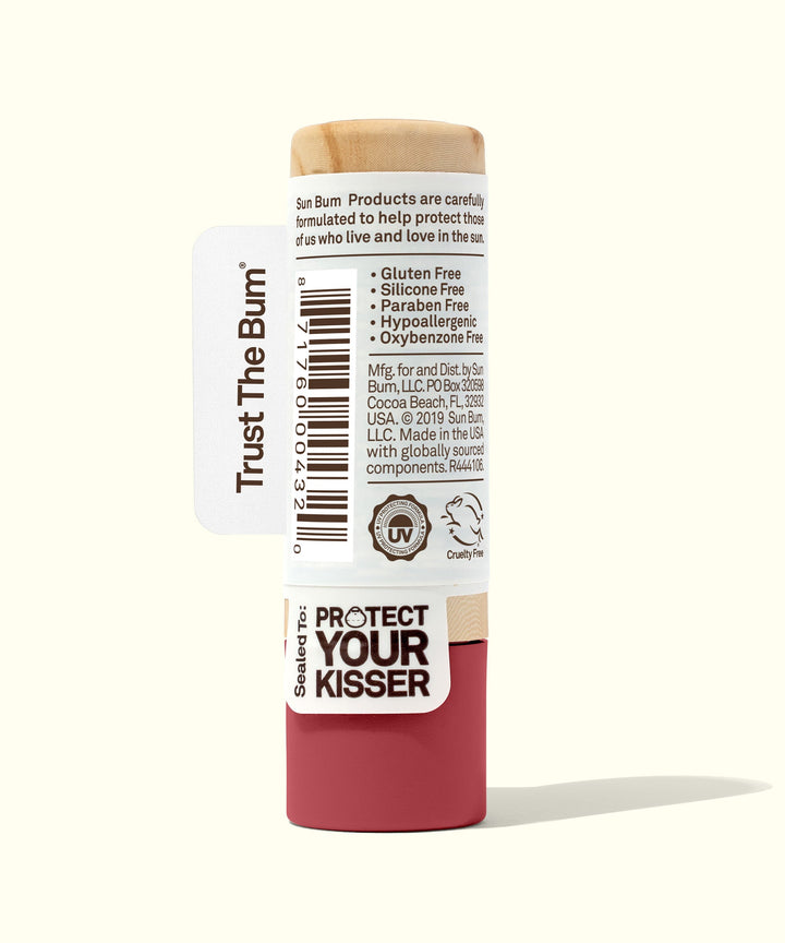 Tinted SPF 15 Lip Balm - Bonfire with SPF 15 protection, gluten-free, silicone-free, paraben-free, hypoallergenic, and oxybenzone-free. Sun Bum