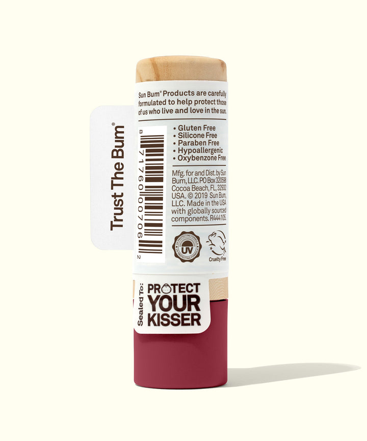 Tinted SPF 15 Lip Balm in the shade Raisin Hell, perfect for a touch of color and sun protection, featuring a gluten-free, paraben-free, and hypoallergenic formula by Sun Bum.