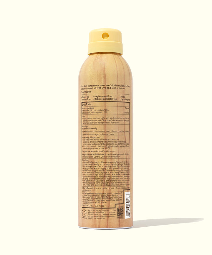 Continuous spray sunscreen with SPF 70 protection and Vitamin E, no chemical propellants, Sun Bum.