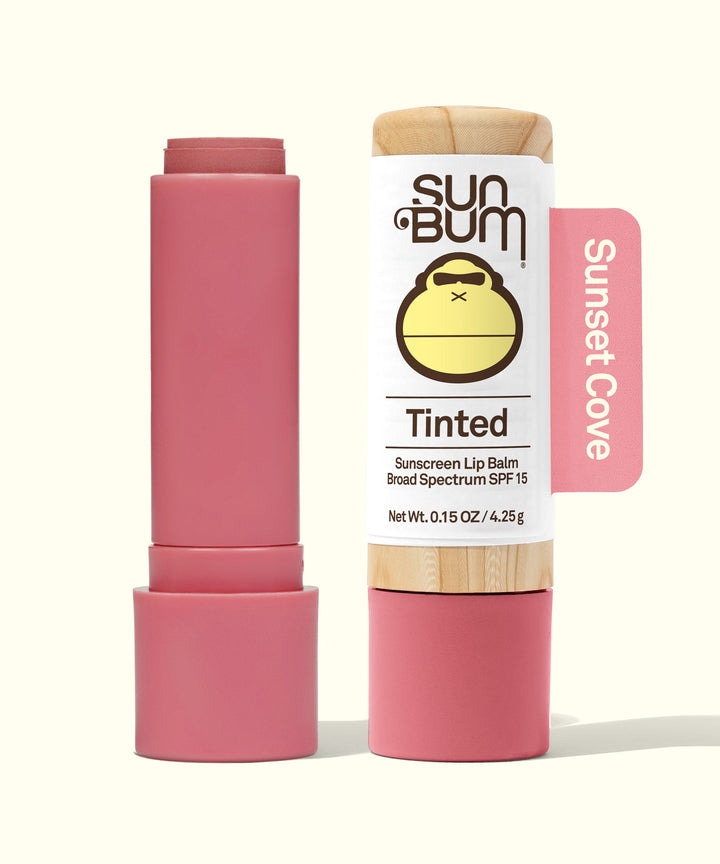 Tinted SPF 15 Lip Balm in Sunset Cove shade, designed for a pop of color along with lip protection, Sun Bum.