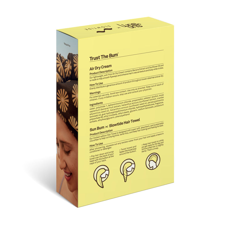 Back of the package of Air Dry Cream & Hair Towel Kit with product description and 