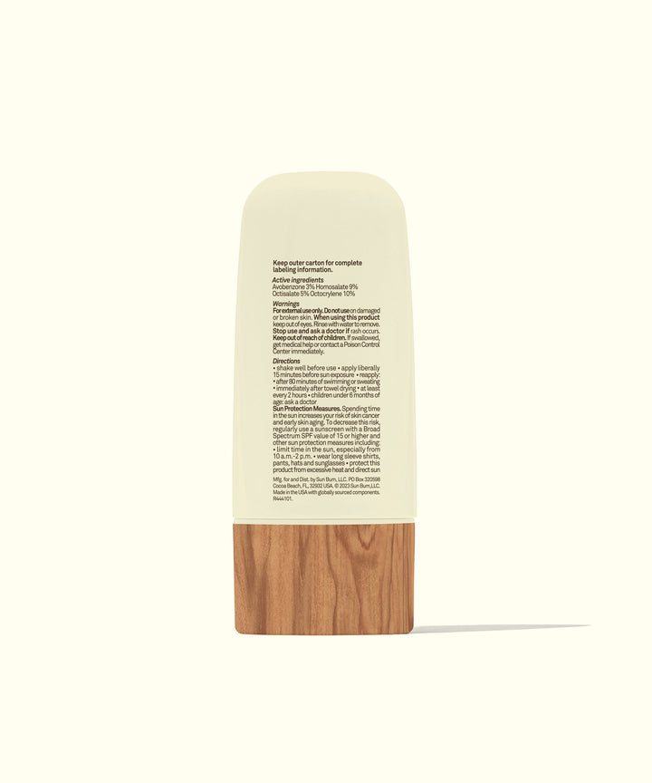 Back view of Daily 50 Face Gel bottle by Sun Bum showing ingredient list and usage instructions.