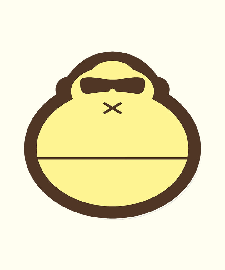 Yellow monkey face sticker with sunglasses and a simple design. Ideal for customizing your accessories. Sun Bum.